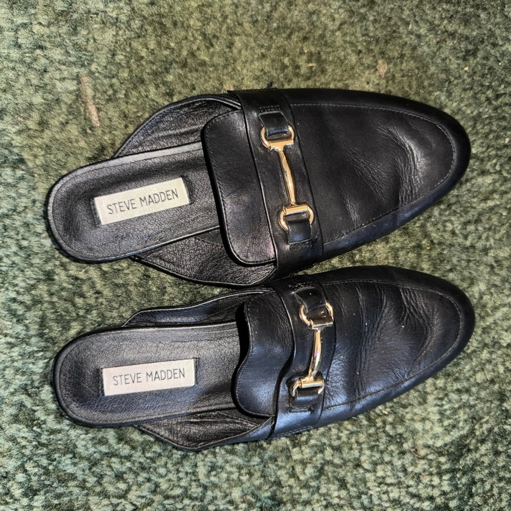 Steve Madden Black Loafers with Gold Accent